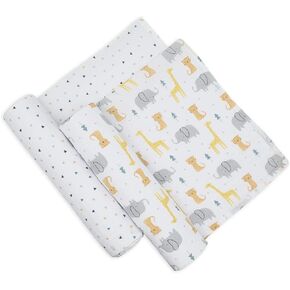 Living Textiles 100% Cotton Muslin 2-pack swaddle blankets - Animal Parade | Ultra Soft, Lightweight, and Versatile Swaddle and Receiving Blanket | Baby Essentials | Baby Gift Ideas in Kuwait