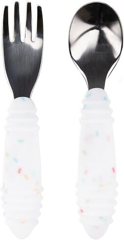 Bumkins Toddler Utensils, Kids Fork and Spoon Set, Silicone and Stainless-Steel Silverware, Angled Forks/Sporks for Self-Feeding, Childrens Training Flatware Cutlery in Saudi Arabia