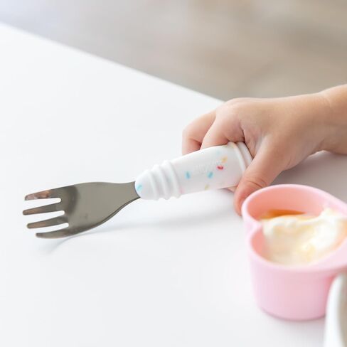 Bumkins Toddler Utensils, Kids Fork and Spoon Set, Silicone and Stainless-Steel Silverware, Angled Forks/Sporks for Self-Feeding, Childrens Training Flatware Cutlery in Saudi Arabia