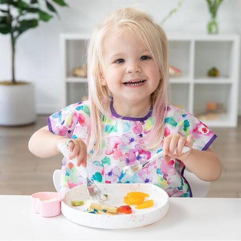 Bumkins Toddler Utensils, Kids Fork and Spoon Set, Silicone and Stainless-Steel Silverware, Angled Forks/Sporks for Self-Feeding, Childrens Training Flatware Cutlery in Saudi Arabia