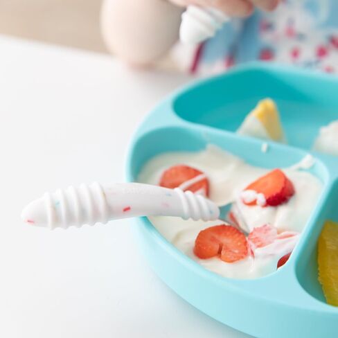 Bumkins Toddler Utensils, Kids Fork and Spoon Set, Silicone and Stainless-Steel Silverware, Angled Forks/Sporks for Self-Feeding, Childrens Training Flatware Cutlery in Saudi Arabia