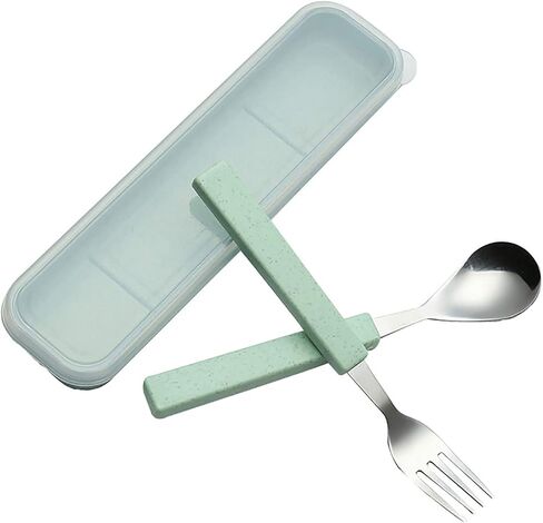 VANRA 2-Piece Children Flatware Set 18/10 Stainless Steel Child Tableware Set Silver Cutlery Set Silverware Dinner Utensils Spoon Fork Set with Travel Case for Kids (Chrome Finished) (Blue) in Saudi Arabia