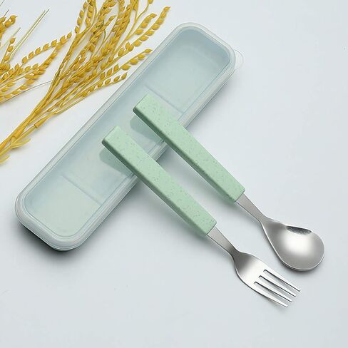 VANRA 2-Piece Children Flatware Set 18/10 Stainless Steel Child Tableware Set Silver Cutlery Set Silverware Dinner Utensils Spoon Fork Set with Travel Case for Kids (Chrome Finished) (Blue) in Saudi Arabia