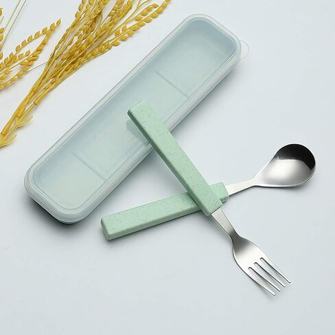 VANRA 2-Piece Children Flatware Set 18/10 Stainless Steel Child Tableware Set Silver Cutlery Set Silverware Dinner Utensils Spoon Fork Set with Travel Case for Kids (Chrome Finished) (Blue) in Saudi Arabia