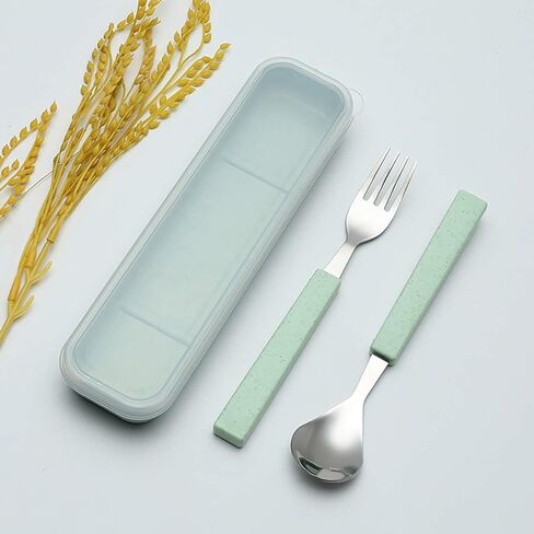 VANRA 2-Piece Children Flatware Set 18/10 Stainless Steel Child Tableware Set Silver Cutlery Set Silverware Dinner Utensils Spoon Fork Set with Travel Case for Kids (Chrome Finished) (Blue) in Saudi Arabia