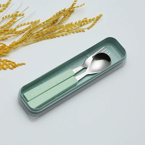 VANRA 2-Piece Children Flatware Set 18/10 Stainless Steel Child Tableware Set Silver Cutlery Set Silverware Dinner Utensils Spoon Fork Set with Travel Case for Kids (Chrome Finished) (Blue) in Saudi Arabia