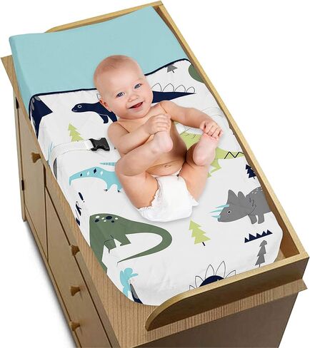Blue and Green Modern Dinosaur Girls Boys Baby Changing Pad Cover in Saudi Arabia