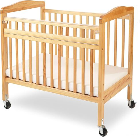 LA Baby Compact Non-Folding Wooden Window Crib with Safety Gate, Natural in Saudi Arabia