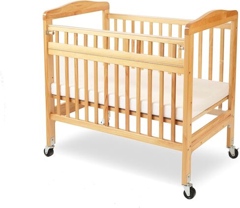 LA Baby Compact Non-Folding Wooden Window Crib with Safety Gate, Natural in Saudi Arabia