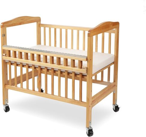 LA Baby Compact Non-Folding Wooden Window Crib with Safety Gate, Natural in Saudi Arabia