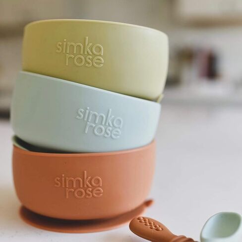 Simka Rose Baby Bowl and Spoon Set, Baby Bowls Suction for Toddler, BPA-Free Silicone Bowls Baby, Baby Bowl and Spoon Dishwasher and Microwave Safe Baby Feeding Supplies (Emerald) in Saudi Arabia