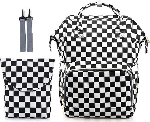 MCWTH Checkered Diaper Bag Backpack Set for Baby Girls Mom, Large Capacity Multi-Function Nappy Bags Organizer in Saudi Arabia