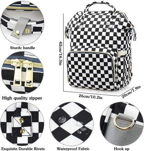 MCWTH Checkered Diaper Bag Backpack Set for Baby Girls Mom, Large Capacity Multi-Function Nappy Bags Organizer in Saudi Arabia