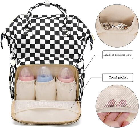 MCWTH Checkered Diaper Bag Backpack Set for Baby Girls Mom, Large Capacity Multi-Function Nappy Bags Organizer in Saudi Arabia