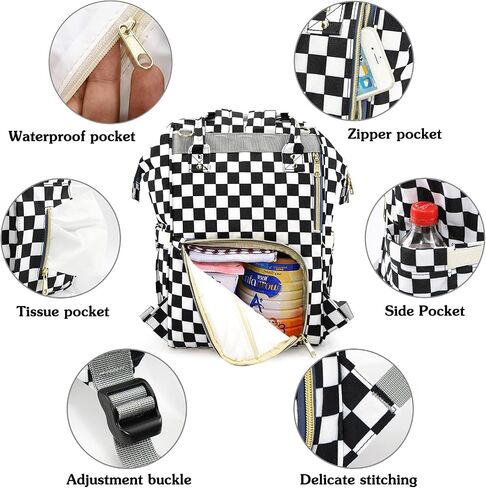 MCWTH Checkered Diaper Bag Backpack Set for Baby Girls Mom, Large Capacity Multi-Function Nappy Bags Organizer in Saudi Arabia