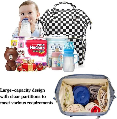 MCWTH Checkered Diaper Bag Backpack Set for Baby Girls Mom, Large Capacity Multi-Function Nappy Bags Organizer in Saudi Arabia