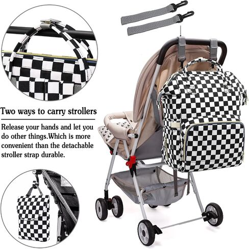 MCWTH Checkered Diaper Bag Backpack Set for Baby Girls Mom, Large Capacity Multi-Function Nappy Bags Organizer in Saudi Arabia