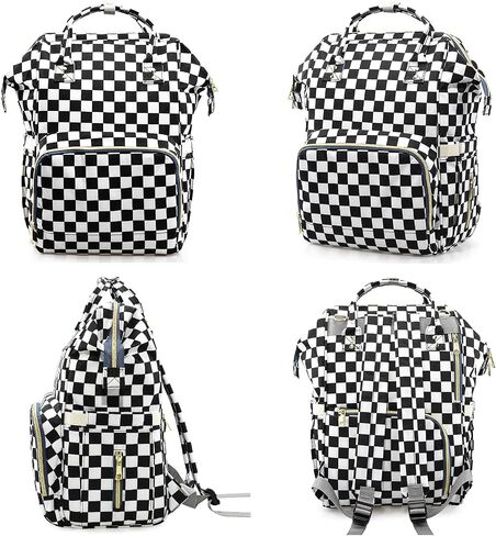 MCWTH Checkered Diaper Bag Backpack Set for Baby Girls Mom, Large Capacity Multi-Function Nappy Bags Organizer in Saudi Arabia