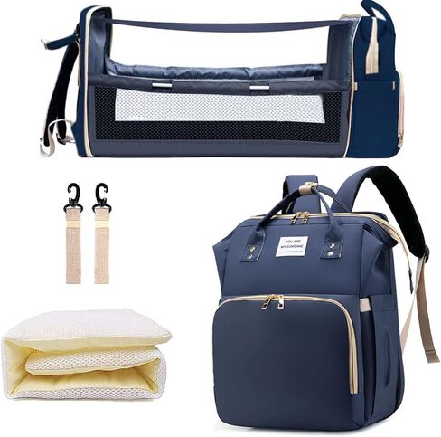 حقيبة ظهر للحفاضات من ساليفا مع محطة تغيير، حقائب حفاضات أطفال قابلة للطي بسعة كبيرة ومنفذ شحن USB مقاوم للماء، حقيبة مومياء للأطفال الأولاد والبنات، أزرق in Kuwait