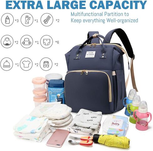 حقيبة ظهر للحفاضات من ساليفا مع محطة تغيير، حقائب حفاضات أطفال قابلة للطي بسعة كبيرة ومنفذ شحن USB مقاوم للماء، حقيبة مومياء للأطفال الأولاد والبنات، أزرق in Kuwait