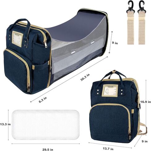 حقيبة ظهر للحفاضات من ساليفا مع محطة تغيير، حقائب حفاضات أطفال قابلة للطي بسعة كبيرة ومنفذ شحن USB مقاوم للماء، حقيبة مومياء للأطفال الأولاد والبنات، أزرق in Kuwait