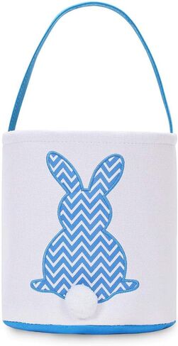 Easter Bunny Basket Bags Carrying Gift and Eggs Hunt Bag,Rabbit Canvas Toys Bucket Tote (A-Blue) in Kuwait
