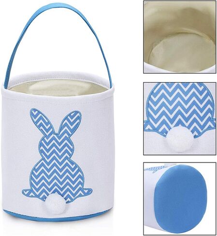 Easter Bunny Basket Bags Carrying Gift and Eggs Hunt Bag,Rabbit Canvas Toys Bucket Tote (A-Blue) in Kuwait