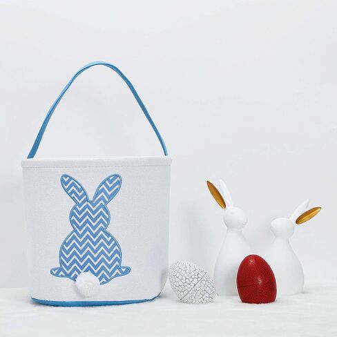 Easter Bunny Basket Bags Carrying Gift and Eggs Hunt Bag,Rabbit Canvas Toys Bucket Tote (A-Blue) in Kuwait