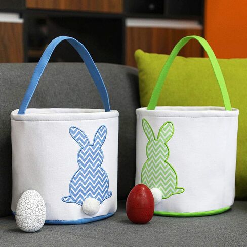 Easter Bunny Basket Bags Carrying Gift and Eggs Hunt Bag,Rabbit Canvas Toys Bucket Tote (A-Blue) in Kuwait