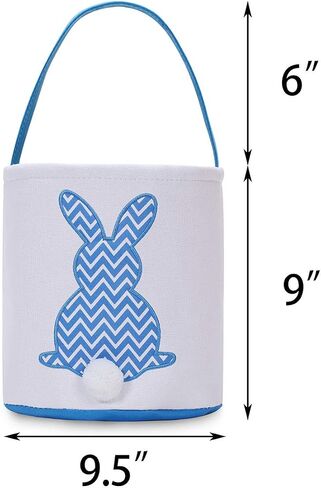Easter Bunny Basket Bags Carrying Gift and Eggs Hunt Bag,Rabbit Canvas Toys Bucket Tote (A-Blue) in Kuwait