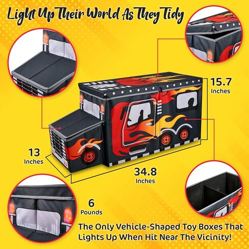 KAP Large Toy Box for boys with flip Lid & Lights up, Foldable Sturdy Toy Storage Organizer Decorative Bins Baskets for Kids, Nursery, Closet, Bedroom, Playroom, 34.8" L x 13" W x 15.7" H in Saudi Arabia