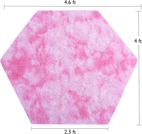 ST. BRIDGE Soft Fluffy Hexagon Rugs for Princess Tent Kids Play Castle, Cute Pink Washable Rug for Baby Nursery Kids Room Decor, Non-Slip Shag Carpet for Girls Bedroom Playroom,Diameter 4.6 ft in Saudi Arabia
