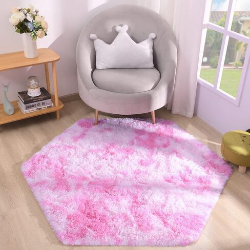 ST. BRIDGE Soft Fluffy Hexagon Rugs for Princess Tent Kids Play Castle, Cute Pink Washable Rug for Baby Nursery Kids Room Decor, Non-Slip Shag Carpet for Girls Bedroom Playroom,Diameter 4.6 ft in Saudi Arabia