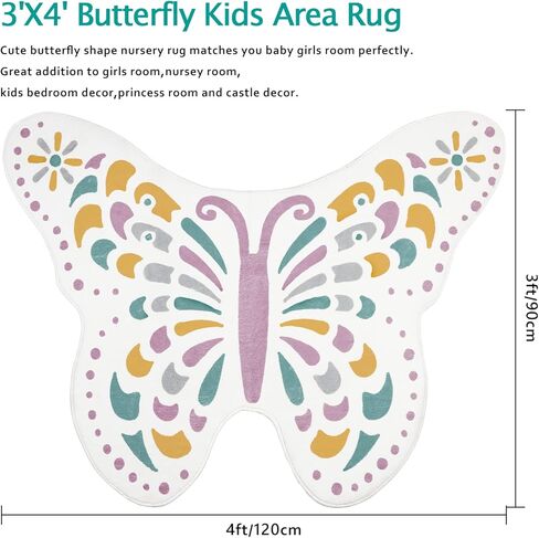 Capslpad Butterfly Kids Rug for Girls Bedroom Colorful Non Slip Soft Kids Play Mat Washable Nursery Rug for Kids Room,Playroom,Nursery Room Decor,3'x4' in Kuwait