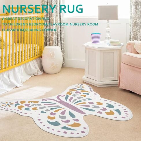 Capslpad Butterfly Kids Rug for Girls Bedroom Colorful Non Slip Soft Kids Play Mat Washable Nursery Rug for Kids Room,Playroom,Nursery Room Decor,3'x4' in Kuwait