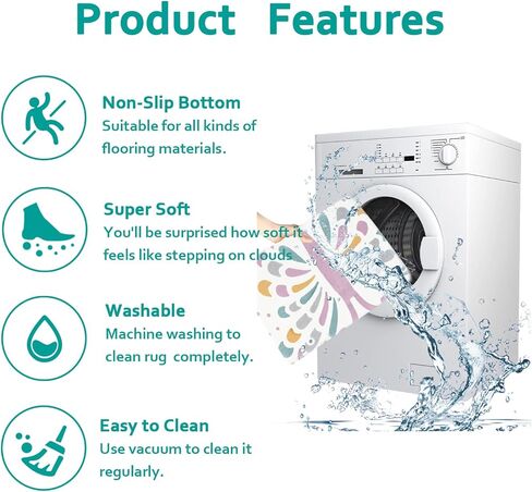 Capslpad Butterfly Kids Rug for Girls Bedroom Colorful Non Slip Soft Kids Play Mat Washable Nursery Rug for Kids Room,Playroom,Nursery Room Decor,3'x4' in Kuwait