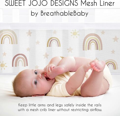Sweet Jojo Designs + BreathableBaby Boho Rainbow Girl Breathable Mesh Crib Liner Anti-Bumper Baby and Infant - Blush Pink Yellow Tan Bohemian Modern Neutral Vintage Dusty Rose Mauve Taupe Stars Sun in Saudi Arabia