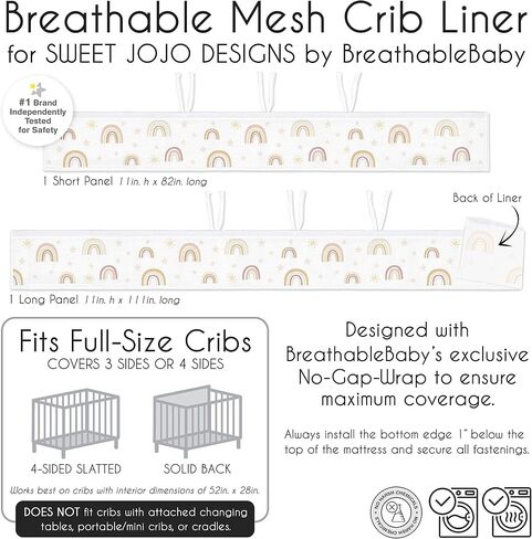 Sweet Jojo Designs + BreathableBaby Boho Rainbow Girl Breathable Mesh Crib Liner Anti-Bumper Baby and Infant - Blush Pink Yellow Tan Bohemian Modern Neutral Vintage Dusty Rose Mauve Taupe Stars Sun in Saudi Arabia