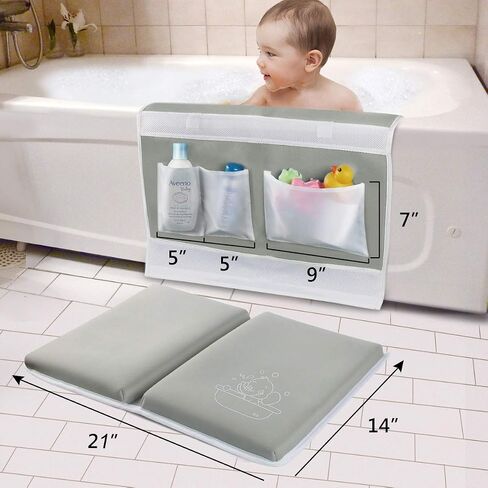 Bath Kneeler with Elbow Rest Bathtub 1.5" Thick Kneeler Mat with Toy Organizer - Bath Kneeling Pad for Baby Bath Time - Detachable and Foldable Child Bath Tub Pad for Parents- Blue in Saudi Arabia