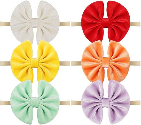 Velvet Baby Bows Headbands Solid Elastic Baby Girl Hair Bows Handmade Newborn Hair Band Bows Infant Toddlers Kids Hair Accessories 3 Pcs Beige Khaki Black in Saudi Arabia