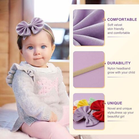 Velvet Baby Bows Headbands Solid Elastic Baby Girl Hair Bows Handmade Newborn Hair Band Bows Infant Toddlers Kids Hair Accessories 3 Pcs Beige Khaki Black in Saudi Arabia