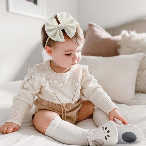 Velvet Baby Bows Headbands Solid Elastic Baby Girl Hair Bows Handmade Newborn Hair Band Bows Infant Toddlers Kids Hair Accessories 3 Pcs Beige Khaki Black in Saudi Arabia