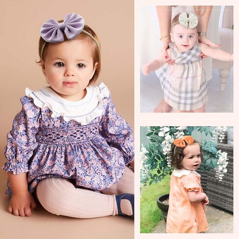 Velvet Baby Bows Headbands Solid Elastic Baby Girl Hair Bows Handmade Newborn Hair Band Bows Infant Toddlers Kids Hair Accessories 3 Pcs Beige Khaki Black in Saudi Arabia