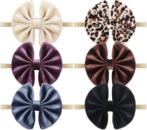 Velvet Baby Bows Headbands Solid Elastic Baby Girl Hair Bows Handmade Newborn Hair Band Bows Infant Toddlers Kids Hair Accessories 3 Pcs Beige Khaki Black in Saudi Arabia