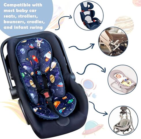 Infant Car Seat Insert with 2 Strap Pads, Super Soft Carseat Head and Body Support for Baby Boys and Girls, Reversible Newborn Car Seat Insert Cushion for Strollers, Bouncers, Swing, Simple flowers in Saudi Arabia