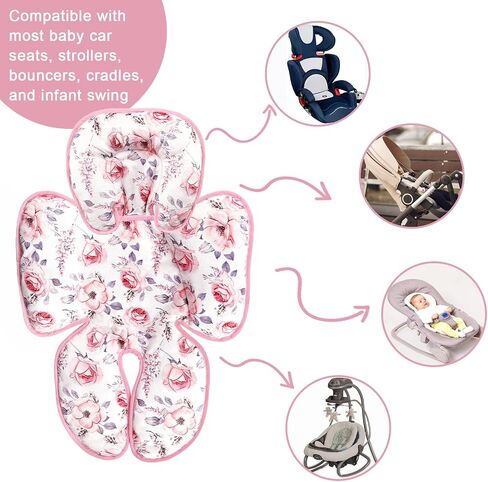 Infant Car Seat Insert with 2 Strap Pads, Super Soft Carseat Head and Body Support for Baby Boys and Girls, Reversible Newborn Car Seat Insert Cushion for Strollers, Bouncers, Swing, Simple flowers in Saudi Arabia