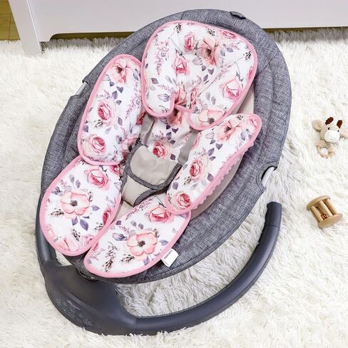 Infant Car Seat Insert with 2 Strap Pads, Super Soft Carseat Head and Body Support for Baby Boys and Girls, Reversible Newborn Car Seat Insert Cushion for Strollers, Bouncers, Swing, Simple flowers in Saudi Arabia