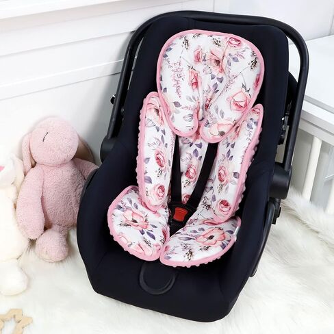 Infant Car Seat Insert with 2 Strap Pads, Super Soft Carseat Head and Body Support for Baby Boys and Girls, Reversible Newborn Car Seat Insert Cushion for Strollers, Bouncers, Swing, Simple flowers in Saudi Arabia