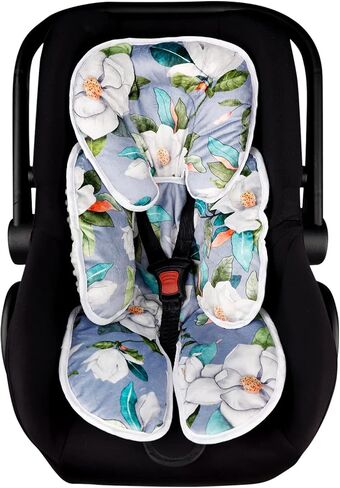 Infant Car Seat Insert with 2 Strap Pads, Super Soft Carseat Head and Body Support for Baby Boys and Girls, Reversible Newborn Car Seat Insert Cushion for Strollers, Bouncers, Swing, Simple flowers in Saudi Arabia