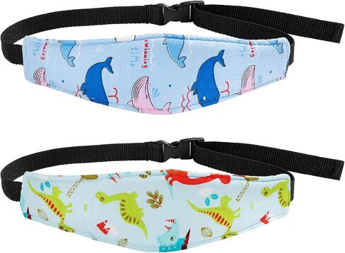 HESTYA 2 Pieces Baby Carseat Head Support Band Strap Headrest Stroller Seat Sleeping Headrest Neck Relief Head Strap Headband for Kids Children Toddler Infant(Dinosaur and Dolphin) in Saudi Arabia